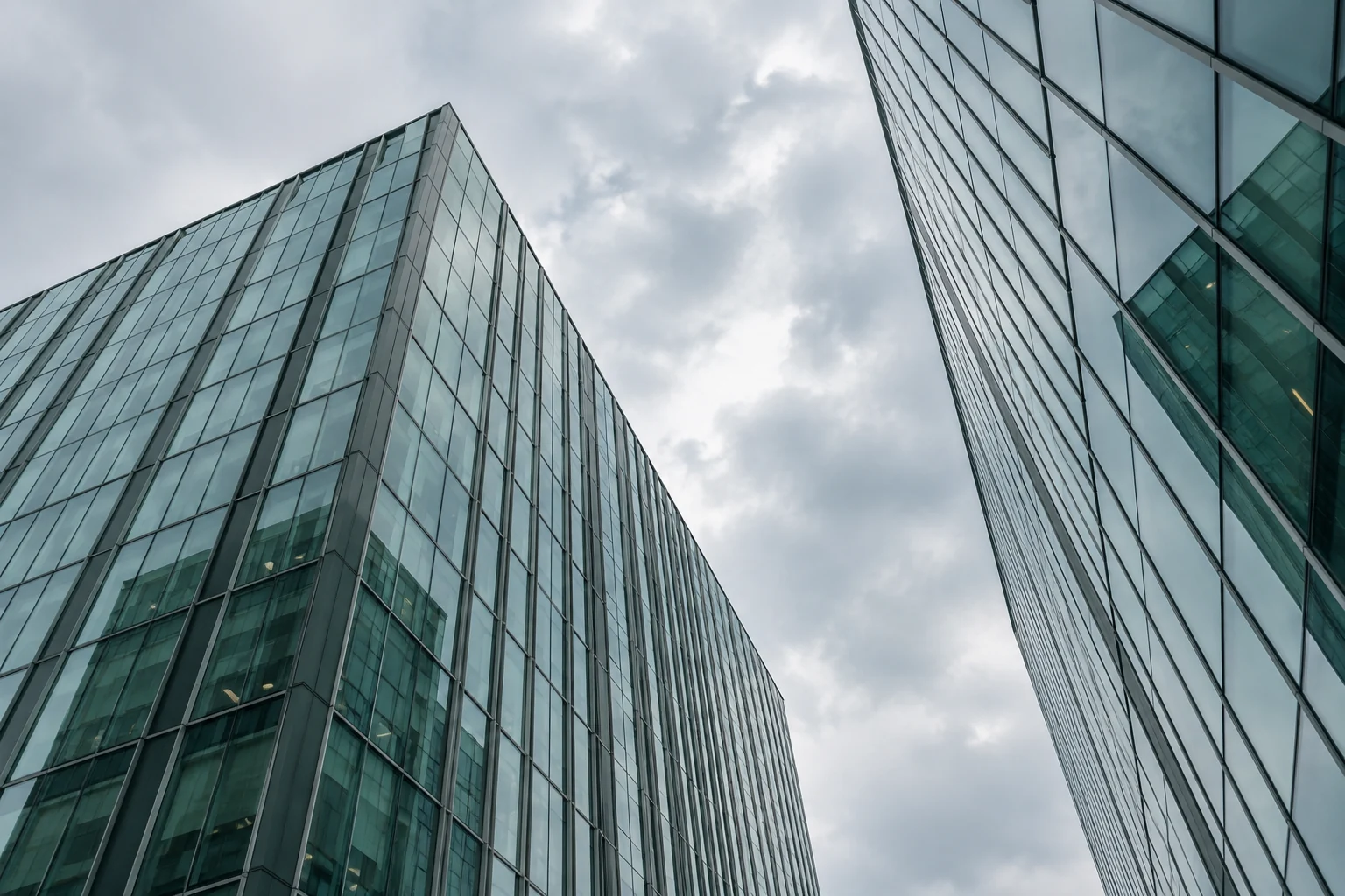 Contemporary glass buildings viewed from below